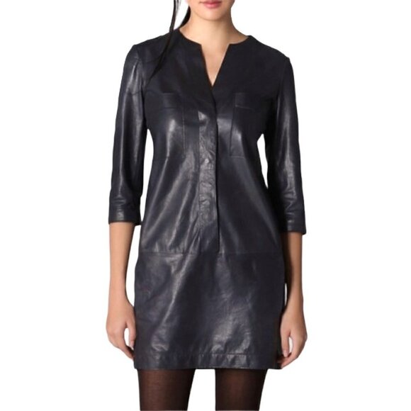 VINCE Lamb Leather Tunic Shift Dress - Picture 1 of 14